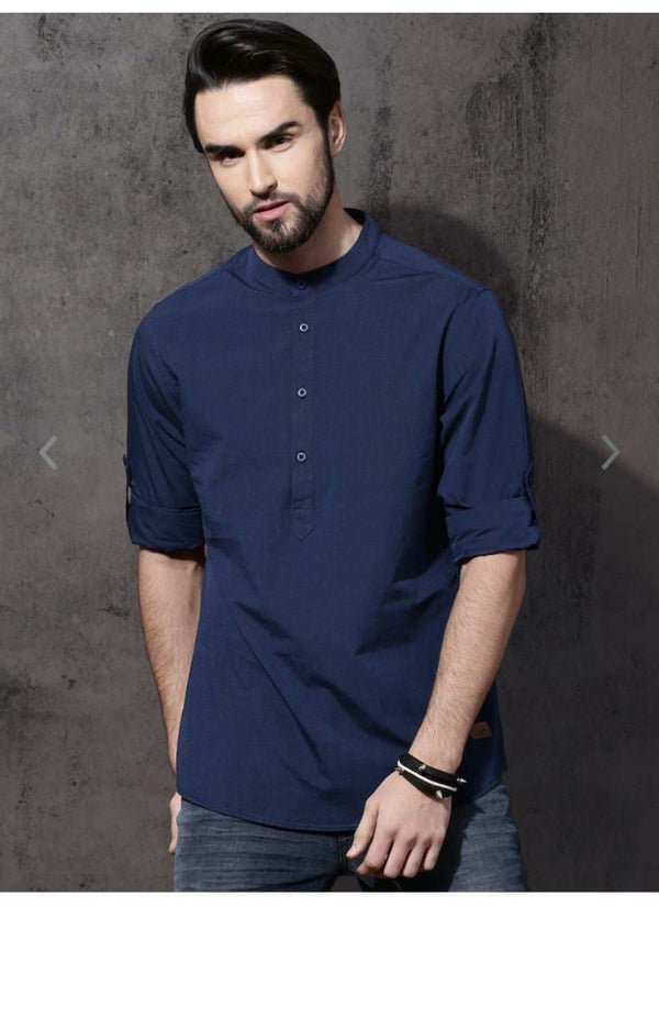 Mens Wear Short Kurta Of Dark Blue Colored