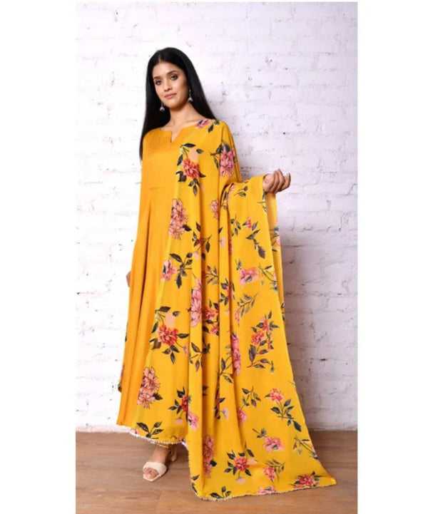 Amazing Mustard Yellow Colored Kurta Set With Printed Dupatta