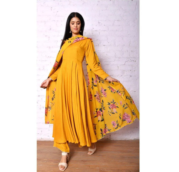 Amazing Mustard Yellow Colored Kurta Set With Printed Dupatta