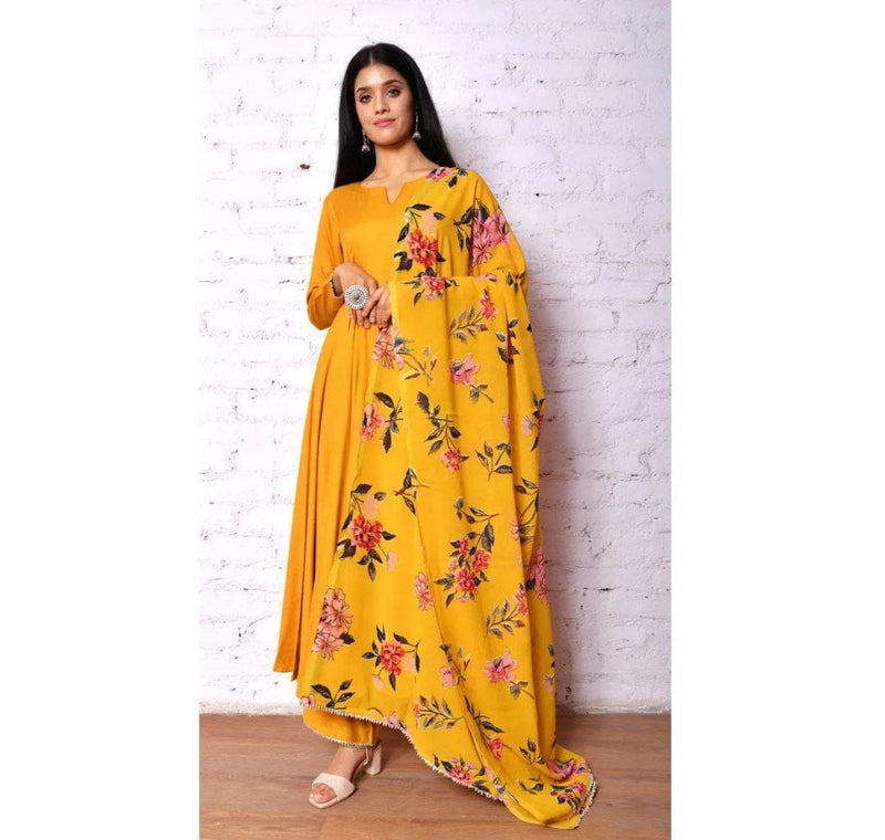 Amazing Mustard Yellow Colored Kurta Set With Printed Dupatta