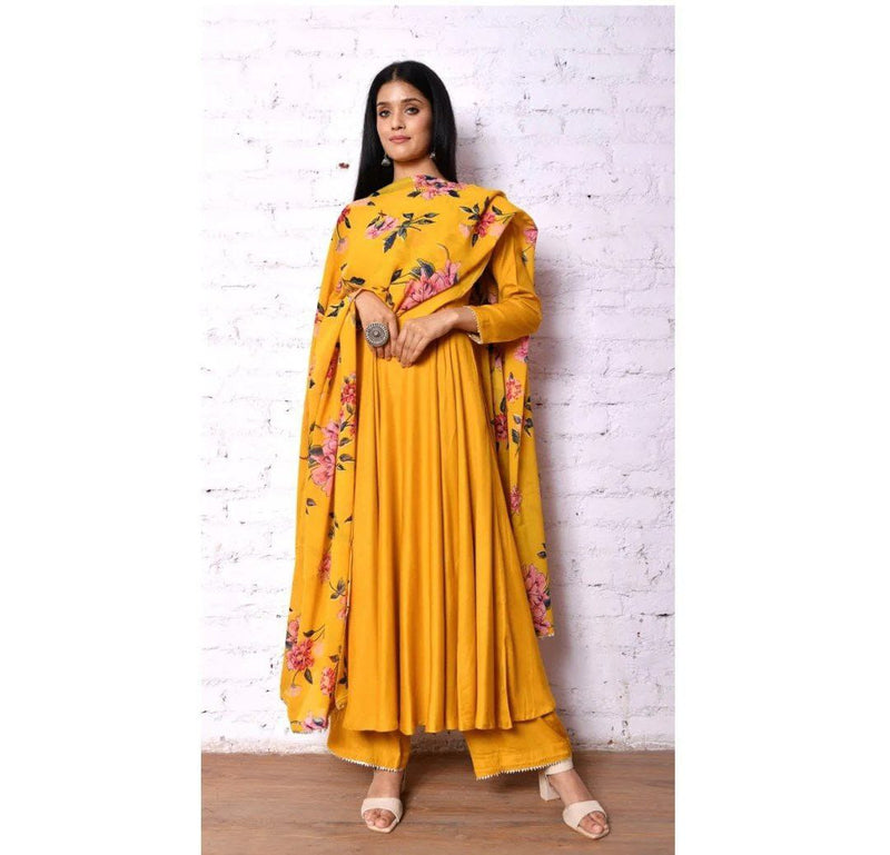 Amazing Mustard Yellow Colored Kurta Set With Printed Dupatta