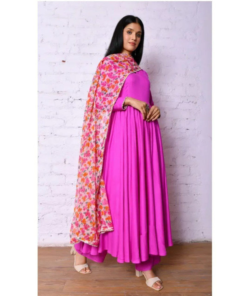 Wonderful Dark Pink Colored Fancy Wear Outfit With Flower Printed Dupatta