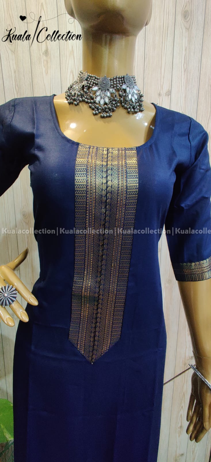 Mesmerizing Navy Blue Coloured Straight Cut Kurti With Jacquard Sequence Lace border