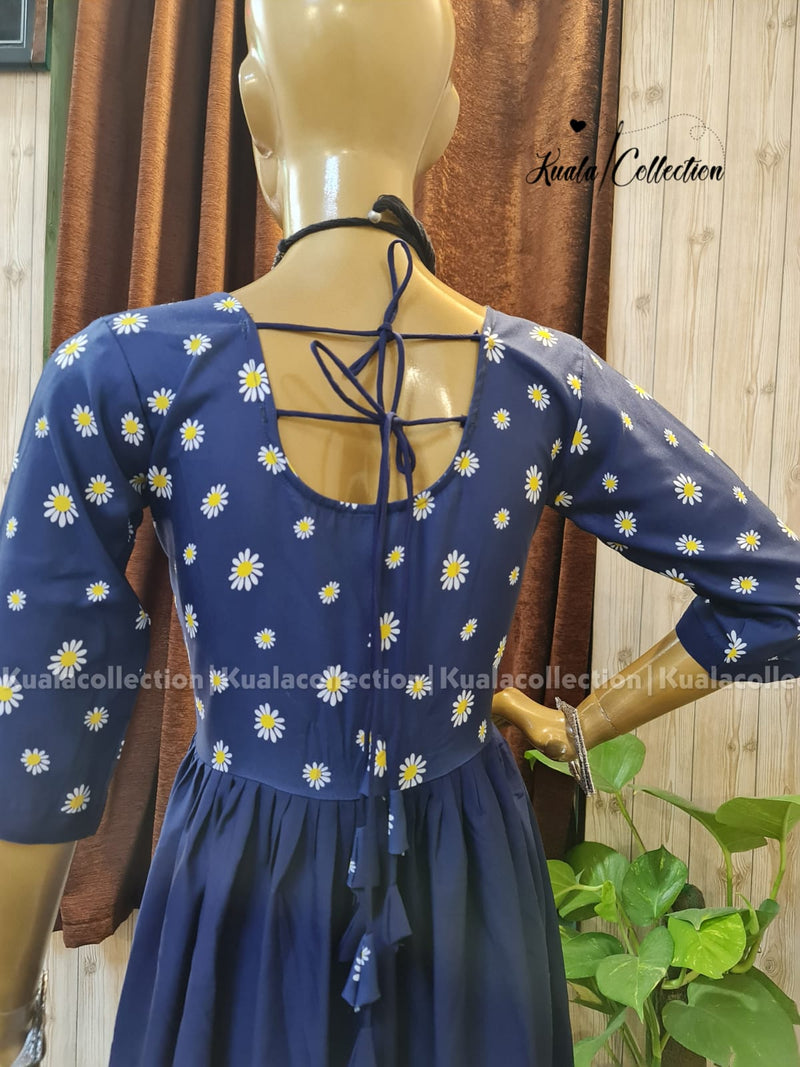 Charming Navy Blue Colored Sunflower Print Anarkali Gown