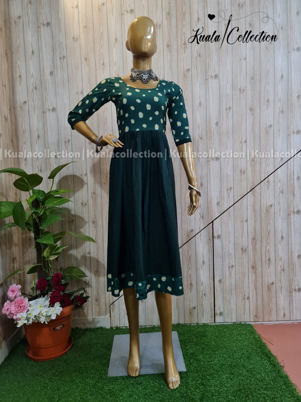 Blissful Green Colored Festive Wear Sunflower Print Anarkali Gown