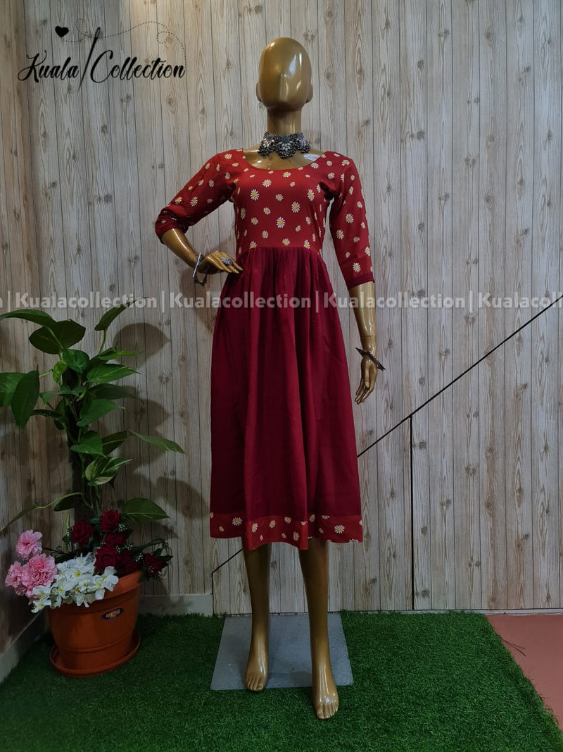 Ravishing Maroon Coloured Festive Wear Sunflower Print Anarkali Gown