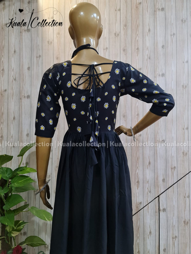 Graceful Black Colored Festive Wear Sunflower Print Anarkali Gown