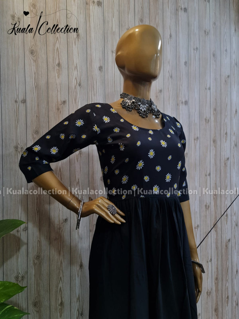 Graceful Black Colored Festive Wear Sunflower Print Anarkali Gown