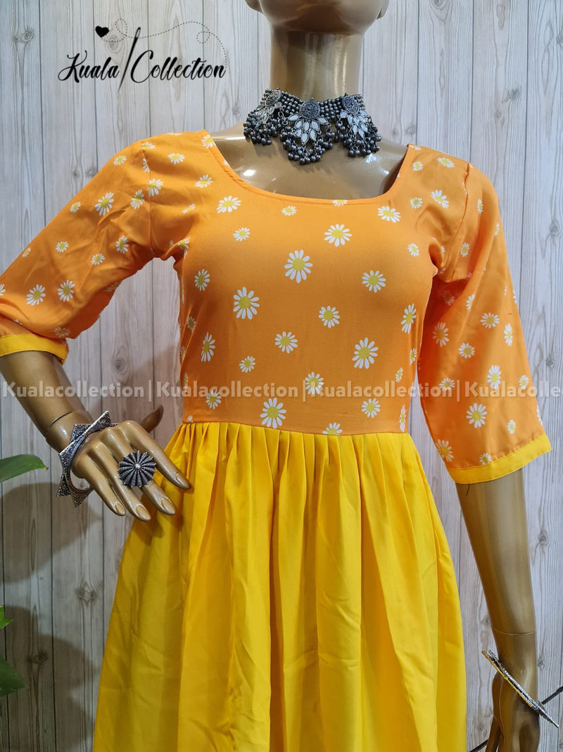 Majesty Mustard Yellow Colored Sunflower Print Anarkali Gown