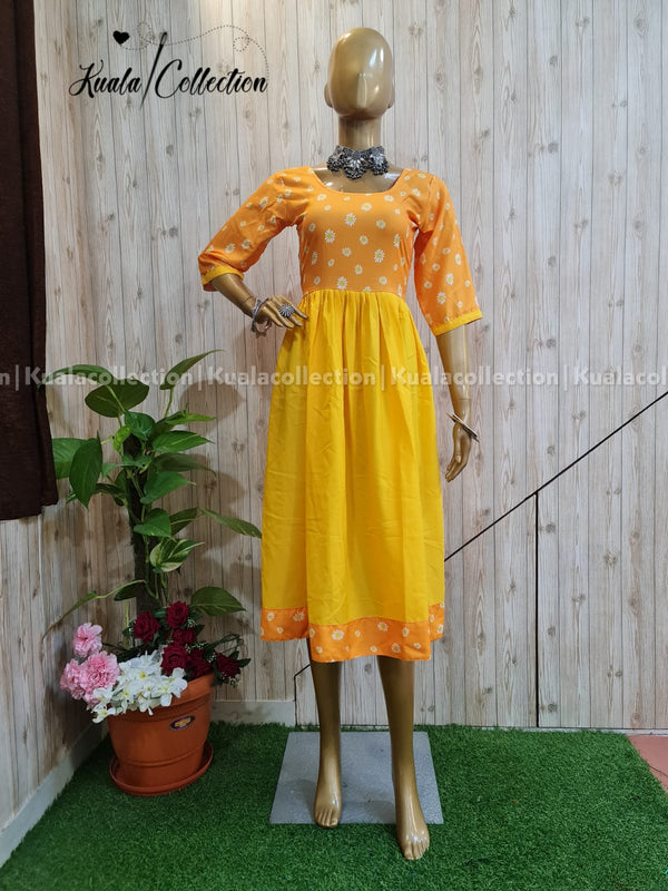 Majesty Mustard Yellow Colored Sunflower Print Anarkali Gown