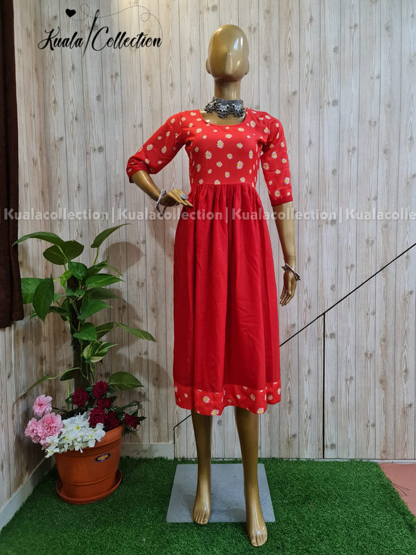 Entrancing Red Colored Sunflower Print Anarkali Gown