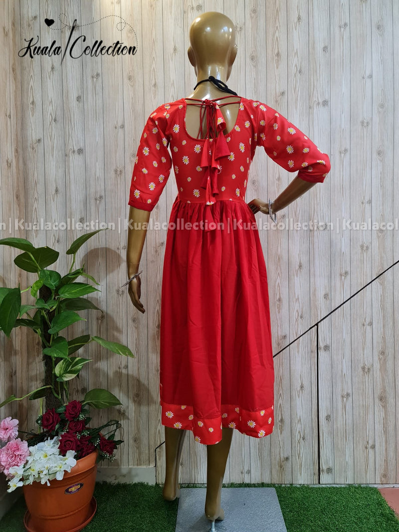 Entrancing Red Colored Sunflower Print Anarkali Gown