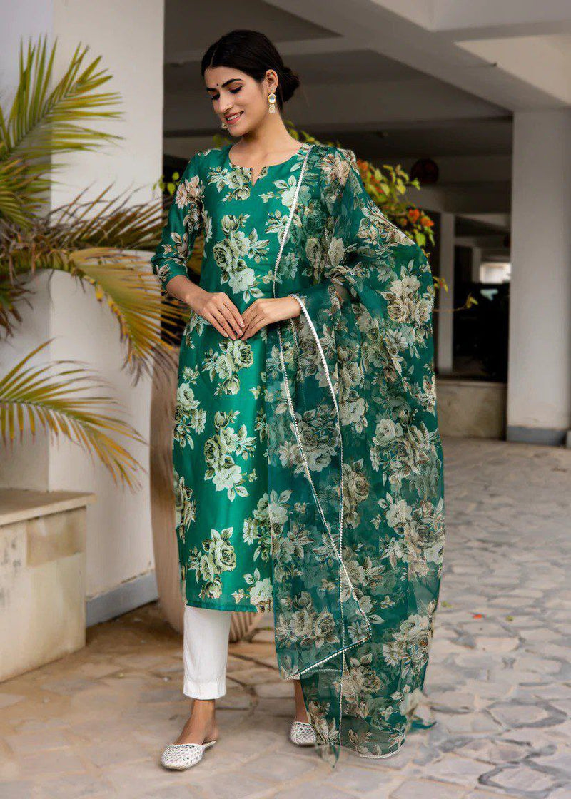 Georgette printed kurta with Dupatta  lace