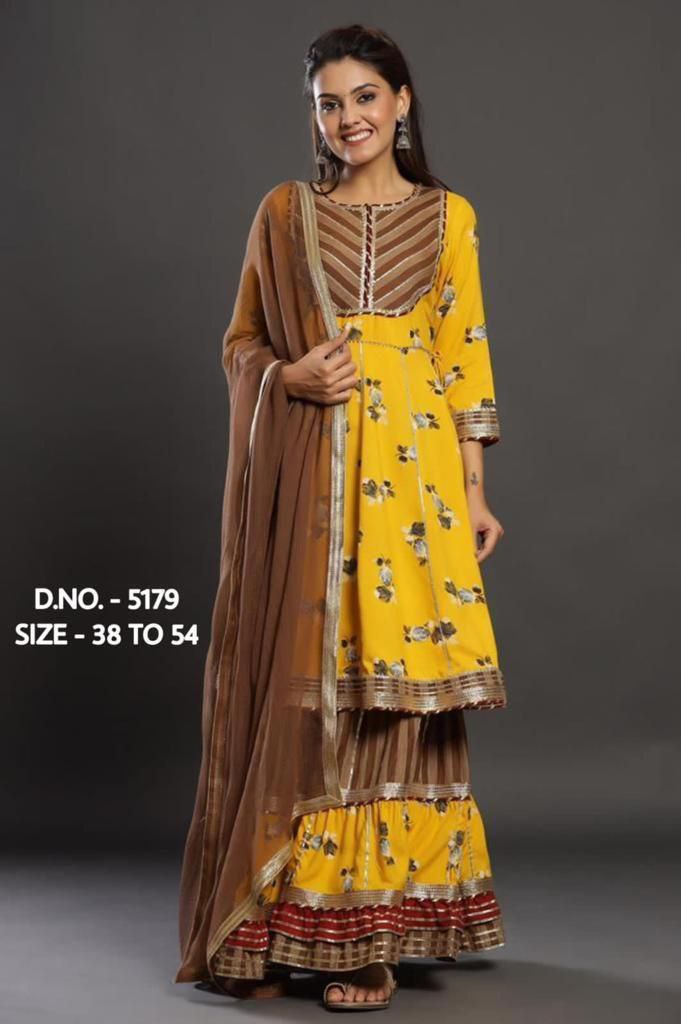 Premium Indian Designer Ethnic Kurta Sharara set with Dupatta