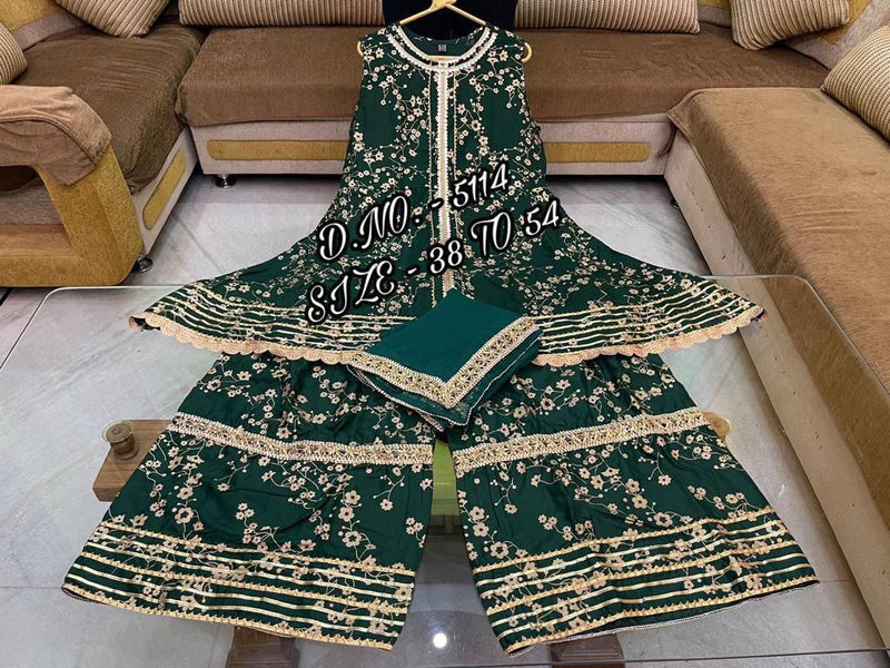 Indian Women Beautiful Green Kurta Sharara Dupatta Set