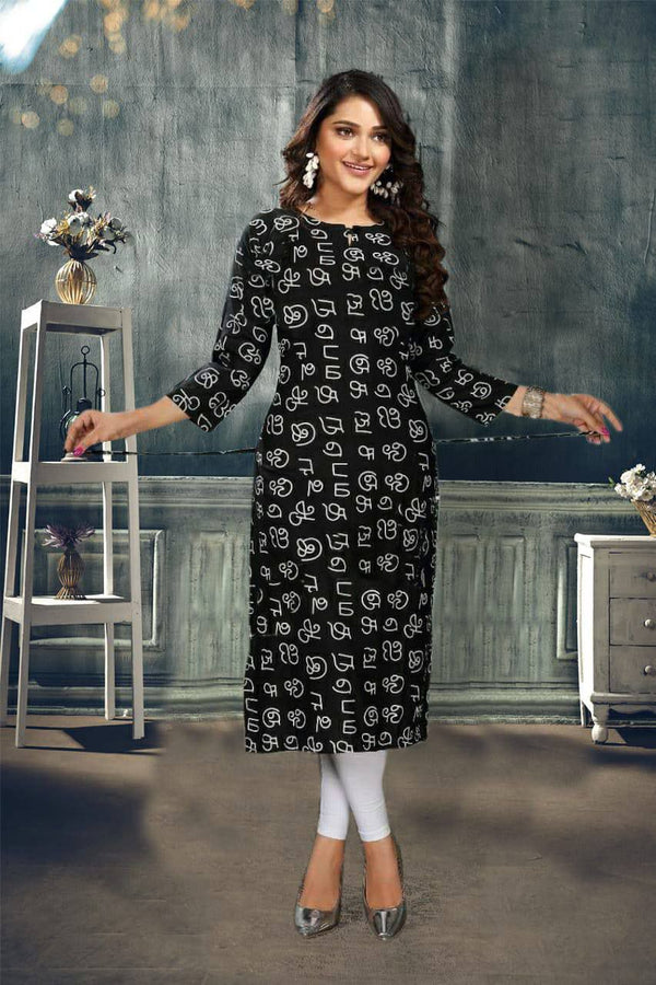 Blooming Black Colored Tamil Alphabetical Kurti