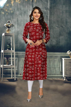 Eye Catching Maroon Colored Tamil Alphabetical Kurti