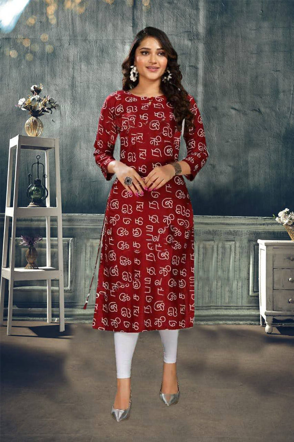 Eye Catching Maroon Colored Tamil Alphabetical Kurti