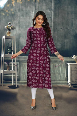 Trendy Wine Colored Tamil Alphabetical Kurti