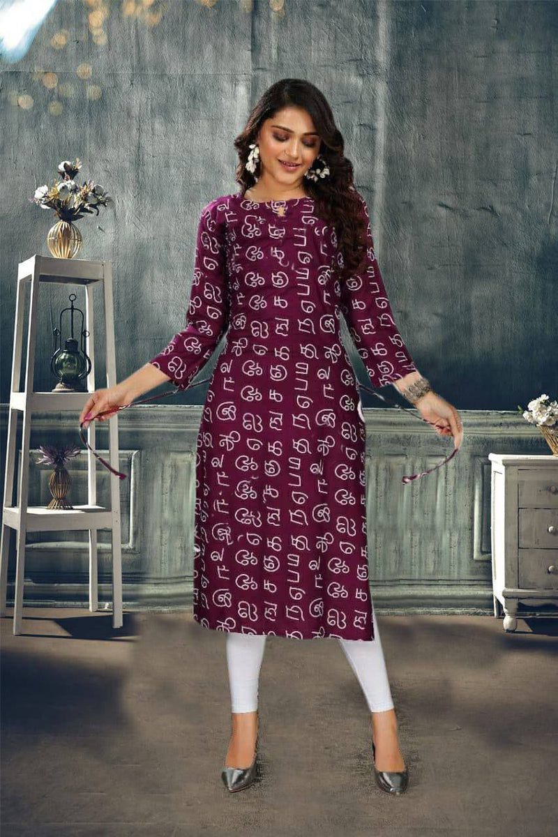 Trendy Wine Colored Tamil Alphabetical Kurti