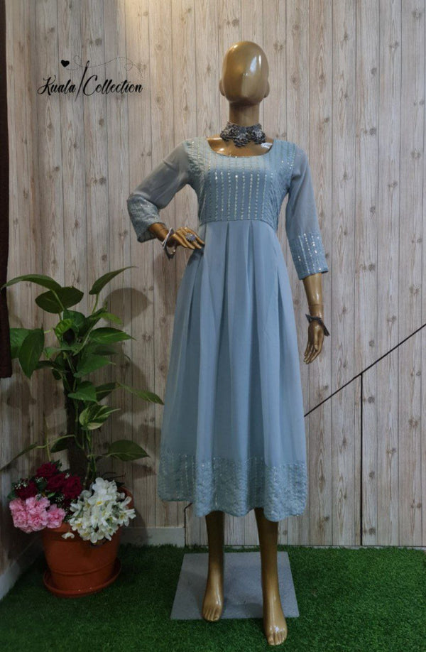 GORGEOUS CLOUDY GRAY COLORED SEQUENCE WORK KURTI