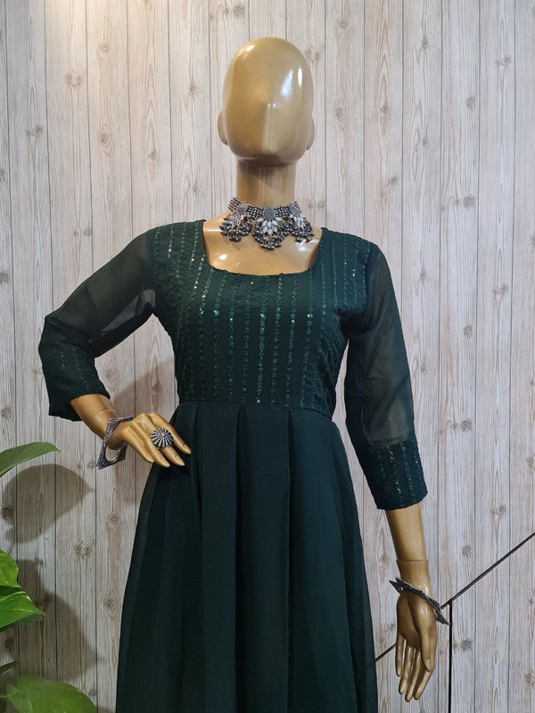 CHARMING GREEN COLORED SEQUENCE WORK KURTI