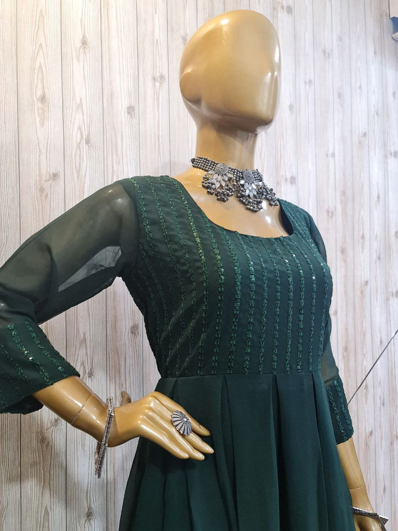 CHARMING GREEN COLORED SEQUENCE WORK KURTI