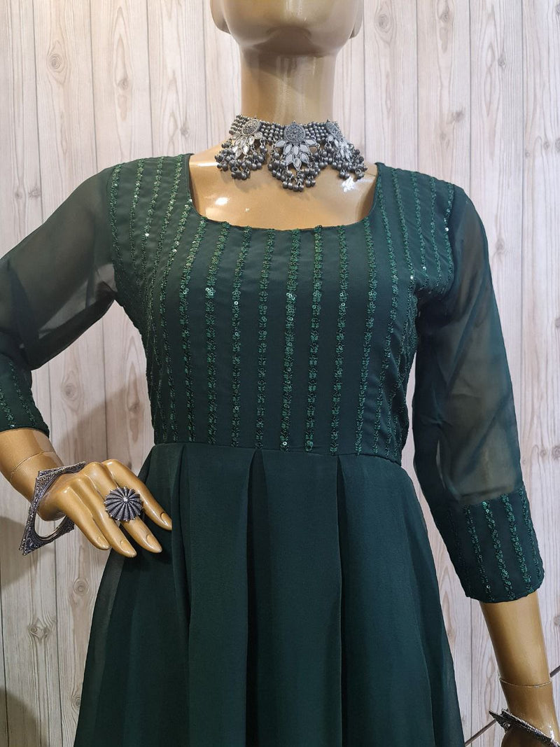 CHARMING GREEN COLORED SEQUENCE WORK KURTI