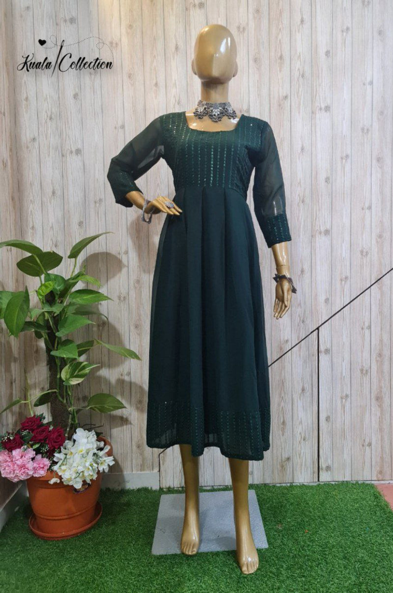 CHARMING GREEN COLORED SEQUENCE WORK KURTI