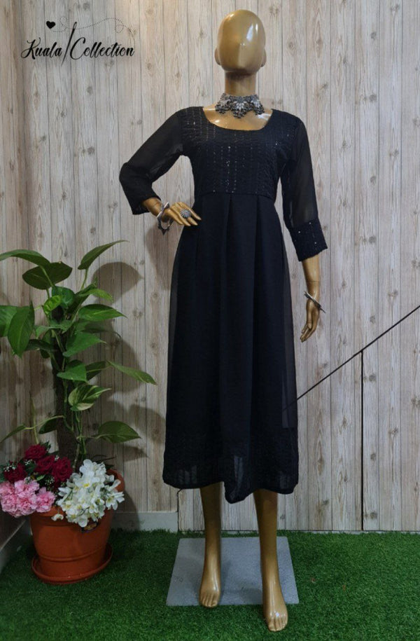 ENCHANTING BLACK COLORED SEQUENCE WORK KURTI