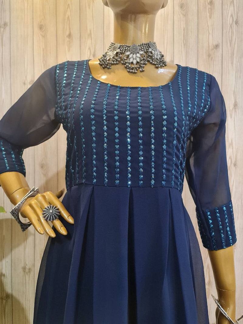 TRENDY BLUE COLORED SEQUENCE WORK KURTI