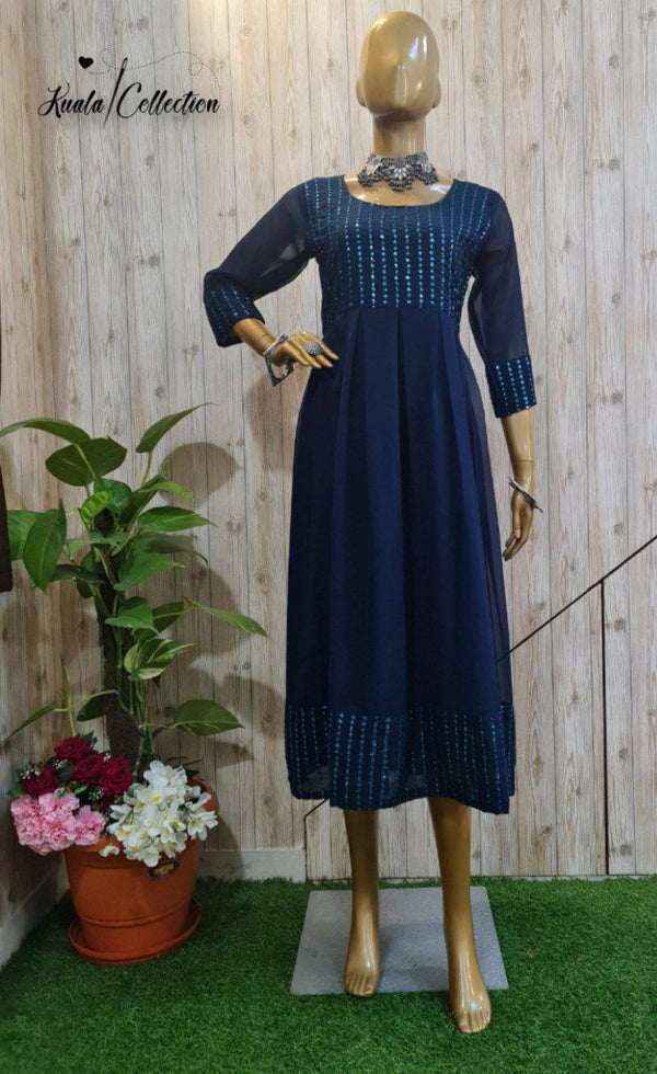 TRENDY BLUE COLORED SEQUENCE WORK KURTI