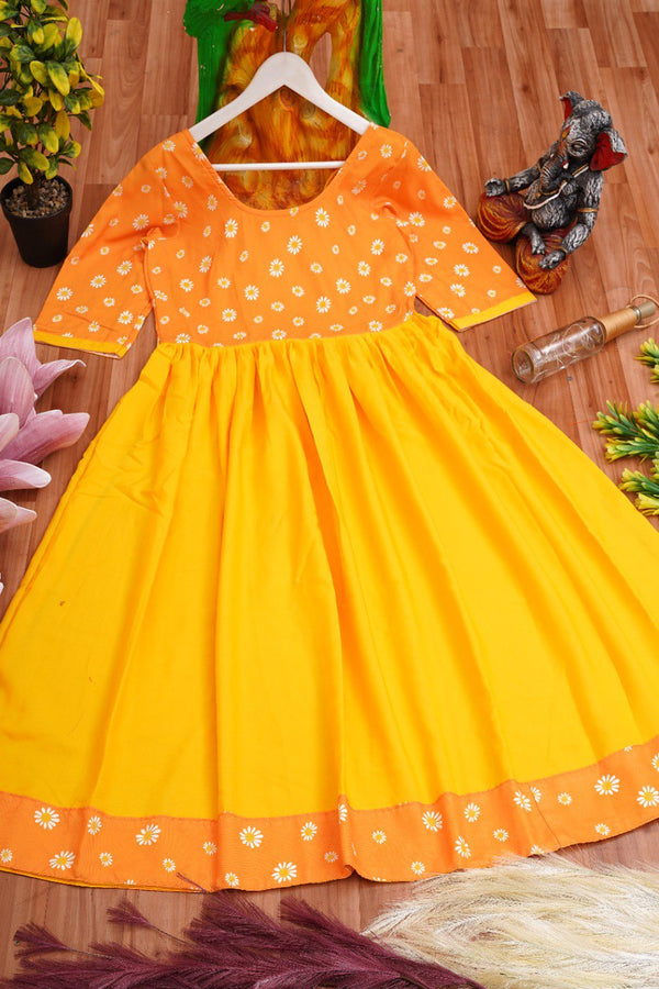 Majesty Mustard Yellow Colored Sunflower Print Anarkali Gown