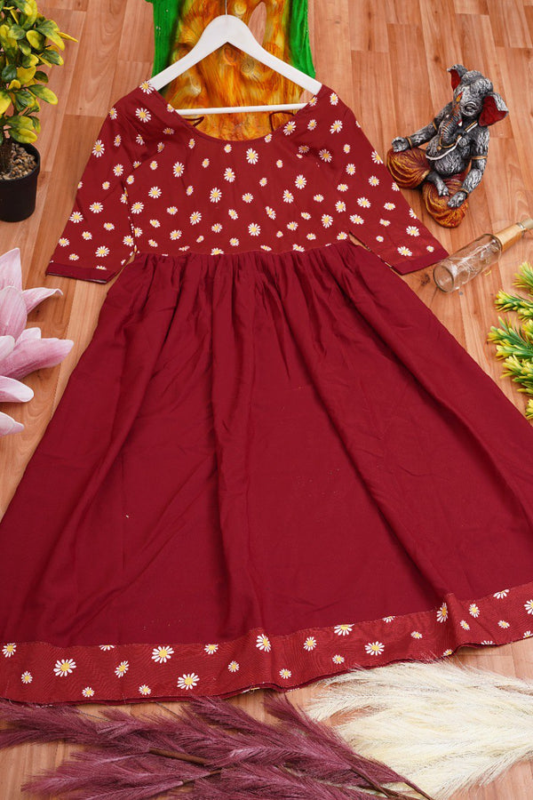 Ravishing Maroon Coloured Festive Wear Sunflower Print Anarkali Gown