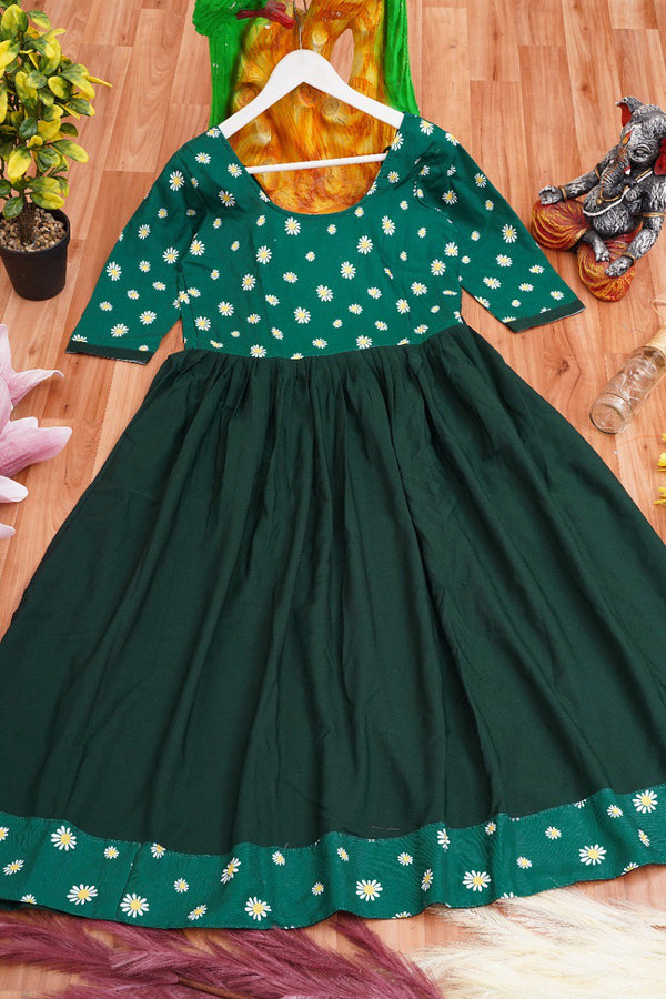 Blissful Green Colored Festive Wear Sunflower Print Anarkali Gown