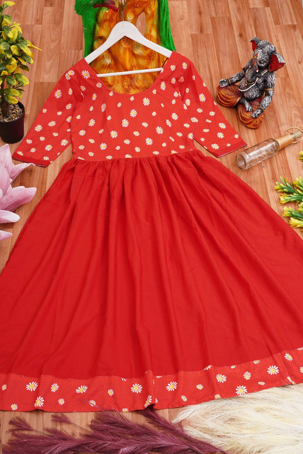 Entrancing Red Colored Sunflower Print Anarkali Gown