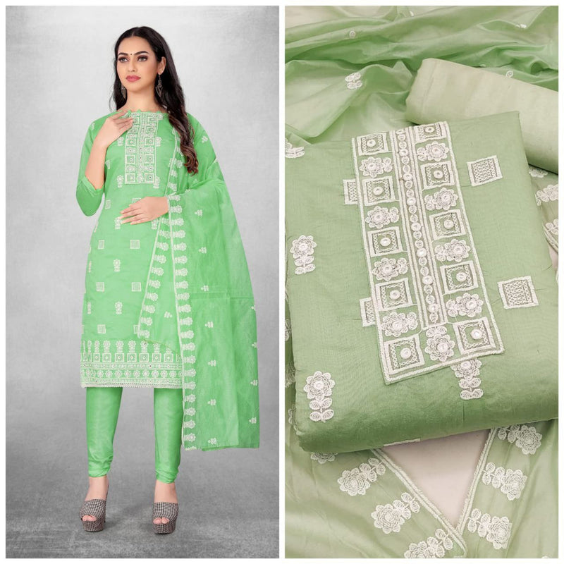 Refreshing Green Chanderi Straight Cut Chudidhar