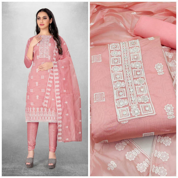 Elegant Pink Chanderi Straight Cut Chudidhar