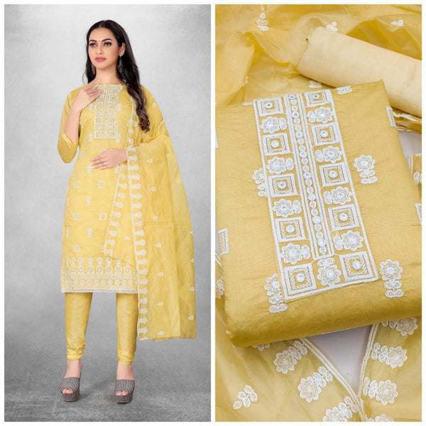 Charming Yellow Chanderi Straight Cut Chudidhar