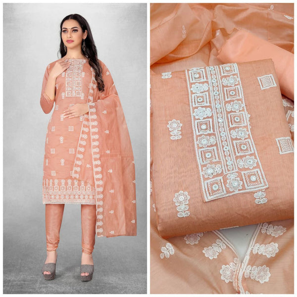 Charming Peach Chanderi Straight Cut Chudidhar