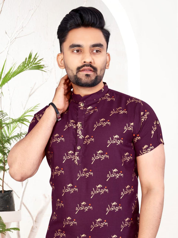 Blooming Wine Slub cotton foil printed shirt