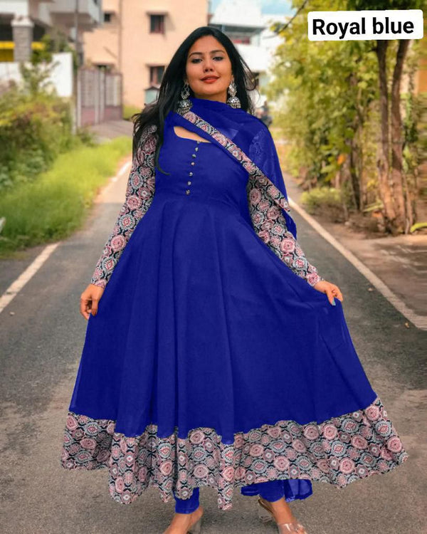 Enchanting Royal Blue Faux Georgette Gown