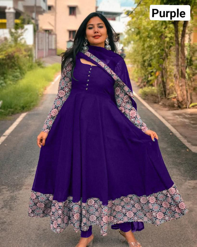 Charming Purple Faux Georgette Gown