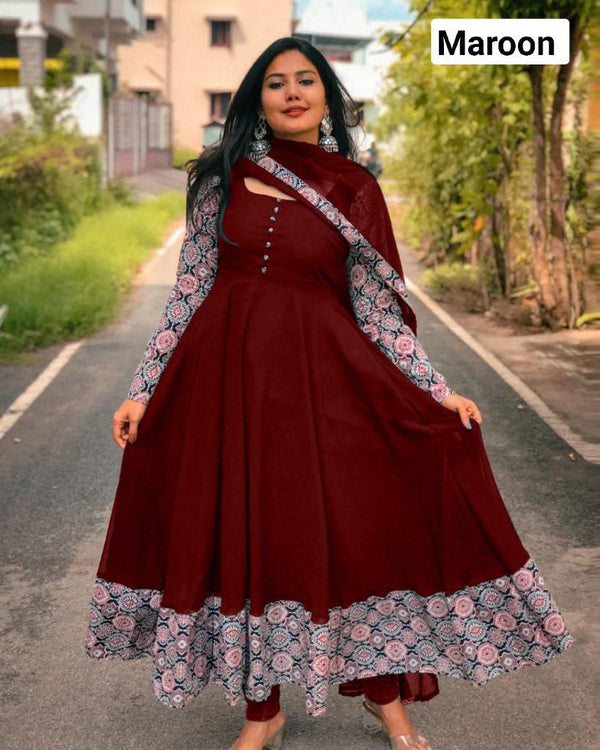 Divine Maroon Faux Georgette Gown