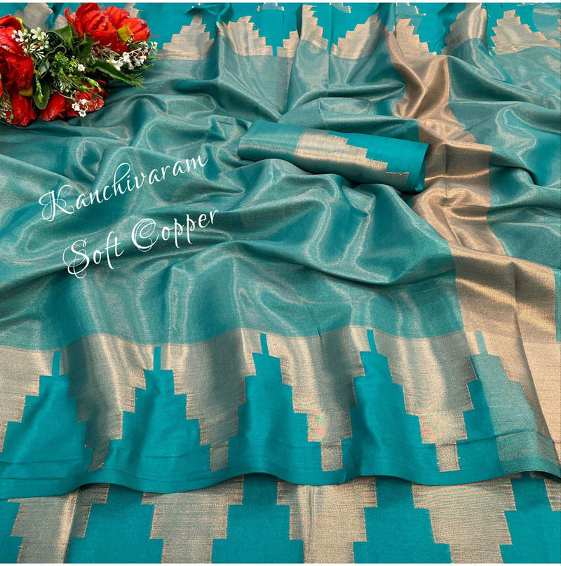 Mesmerizing Soft Kanchivaram Silk Saree With Pure Copper Zari Border