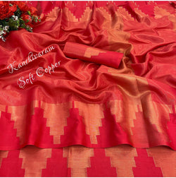 Mesmerizing Soft Kanchivaram Silk Saree With Pure Copper Zari Border