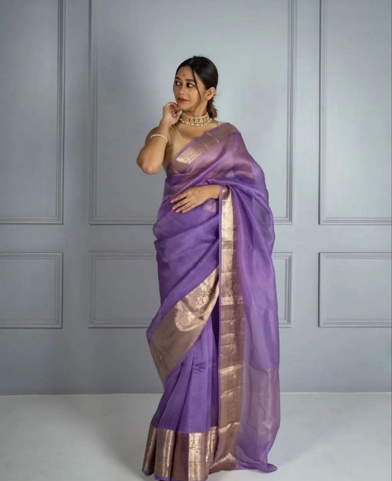 Kora Organza jacquard Soft Saree With Pallu & Running Blouse