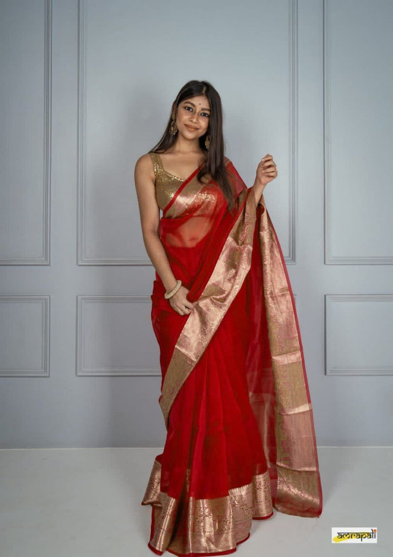 Kora Organza jacquard Soft Saree With Pallu & Running Blouse