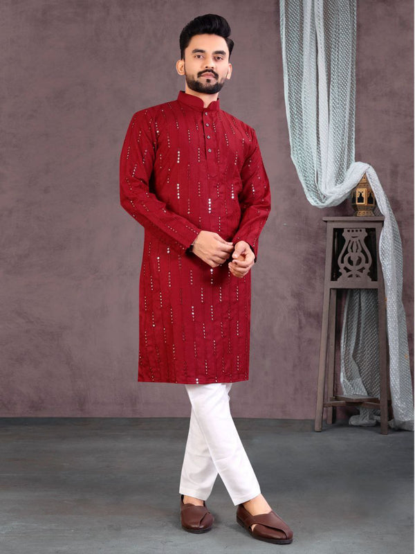 Stunning Red Soft Cotton Kurta Pyjama