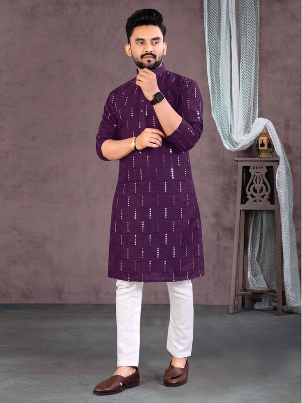 Delightful Wine Soft Cotton Kurta Pyjama